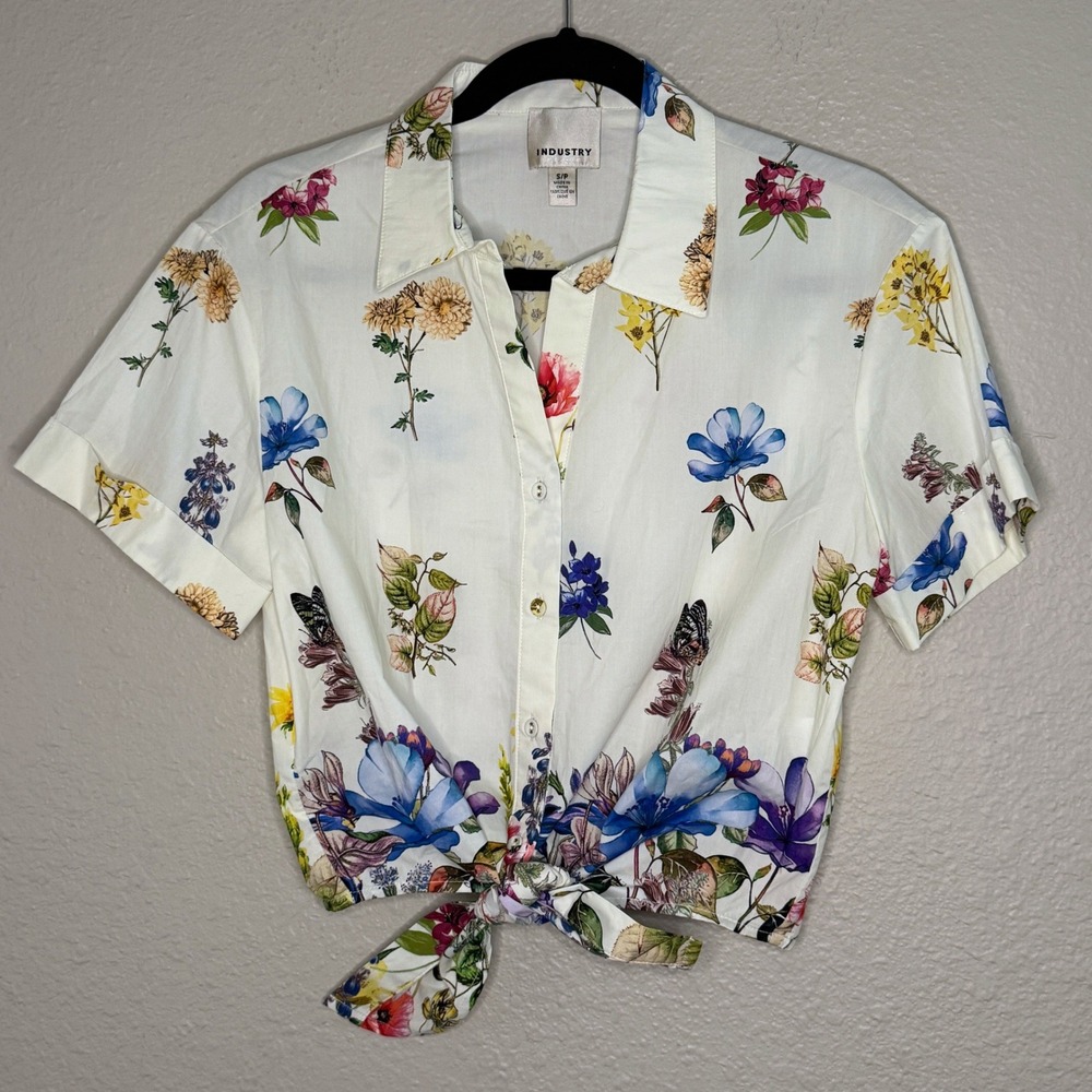 Women Small Cottage Fairy Floral Butterfly Tie Front Cotton Top Country Y2K Boho